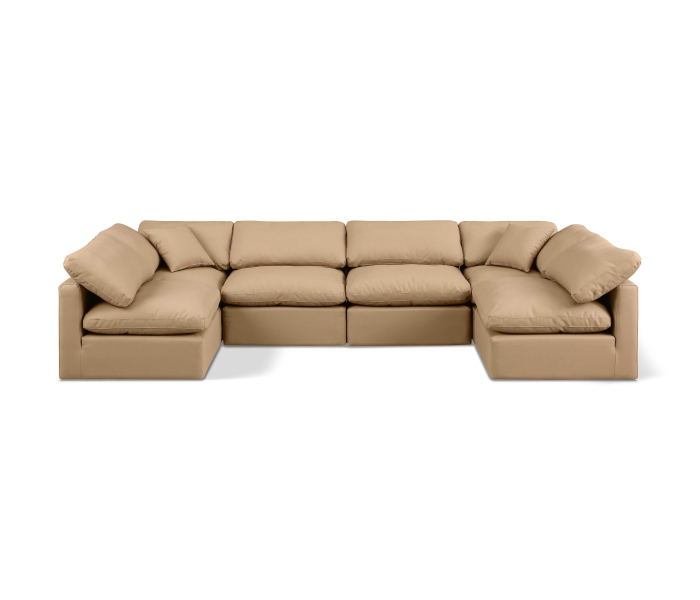 Indulge - Faux Leather 6 Piece Modular U-Shaped Sectional - Tan, 140"