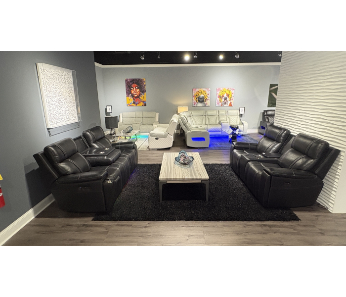 U8881 / U8880 - Leather Power Reclining Sofa / Power Console Reclining Loveseat - Black