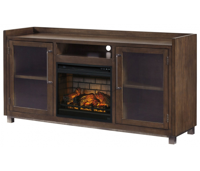 Starmore 2 Pc. 70" TV Stand With Faux Firebrick Fireplace Insert Brown