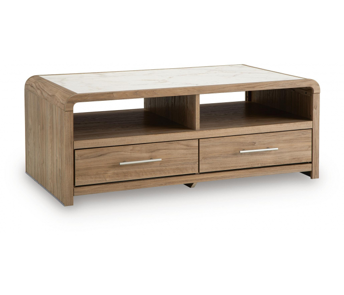 Dovander Rectangular Cocktail Table White / Natural, 50.28"