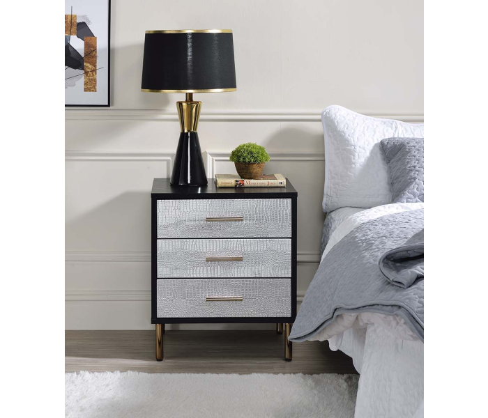 Myles - Nightstand - Black, Silver & - Black