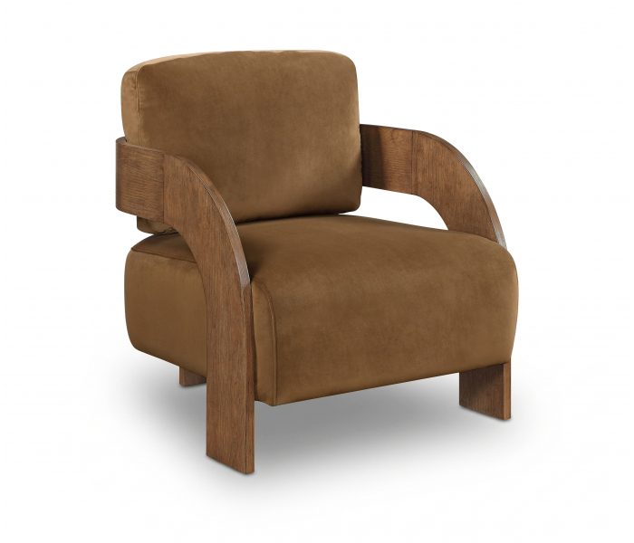 Cedra - Velvet Performance Fabric Upholstered Accent Chair - Saddle / Brown - Light Brown