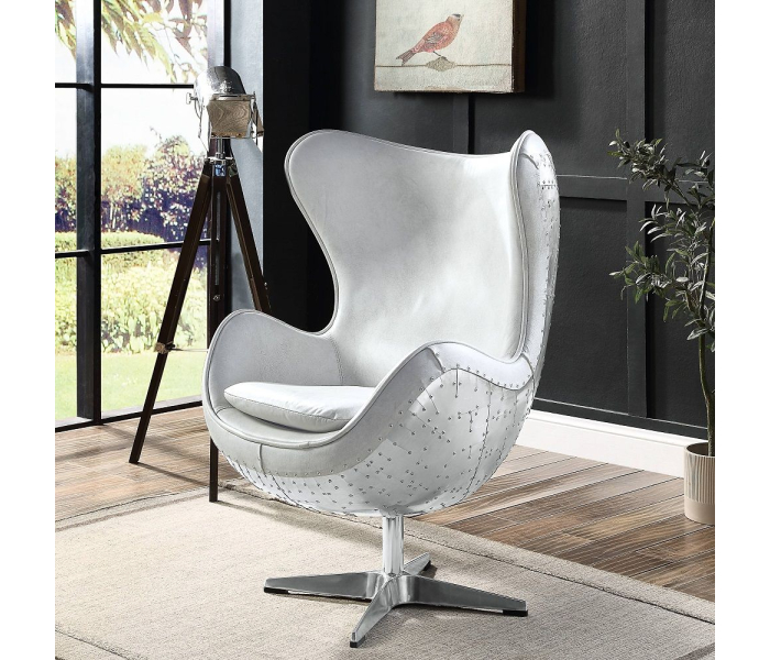 Brancaster - Accent Chair With Swivel - Vintage White & Aluminum