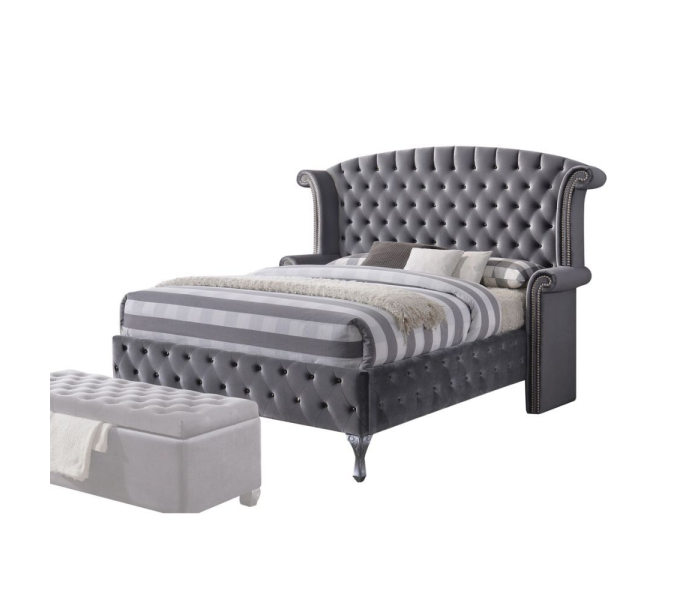 Rebekah - Eastern King Bed - Gray Velvet - Dark Gray