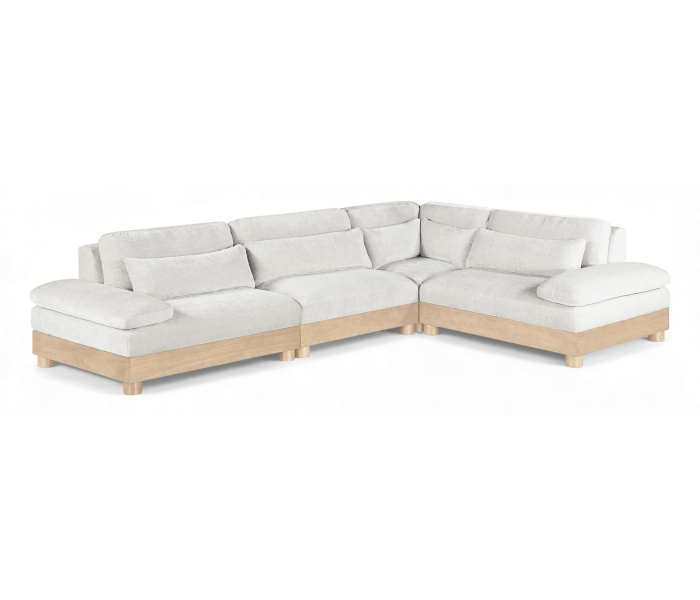 Turin - Chenille Fabric Upholstered 4 Piece Modular Sectional - Cream / Painted Natural - White, 127.75"