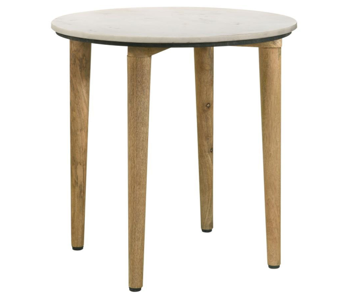 Aldis - Round Marble Top Side End Table - White And Natural, 22"