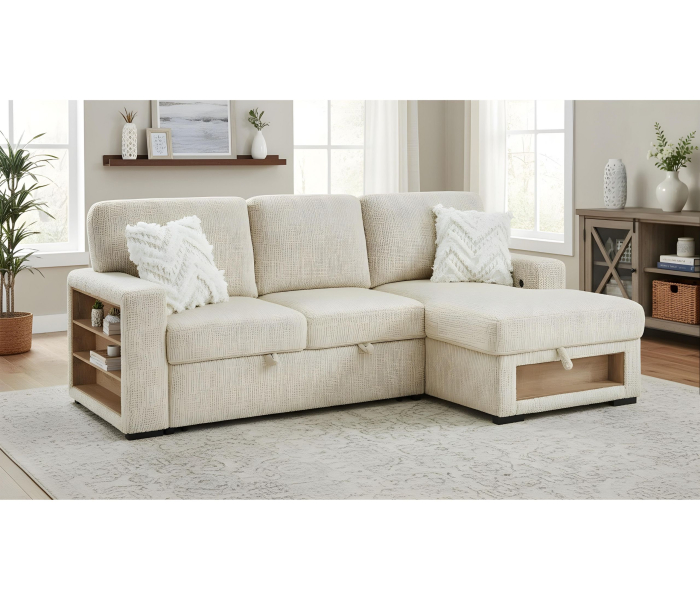 U0222 - Pull Out Sofa Bed With Speaker And 2 Pillows - Cream - Beige, 91.25"