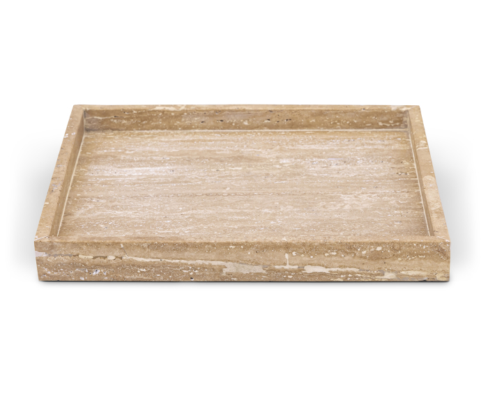 Barletta - Travertine Square Tray - Natural - Light Brown, 16"