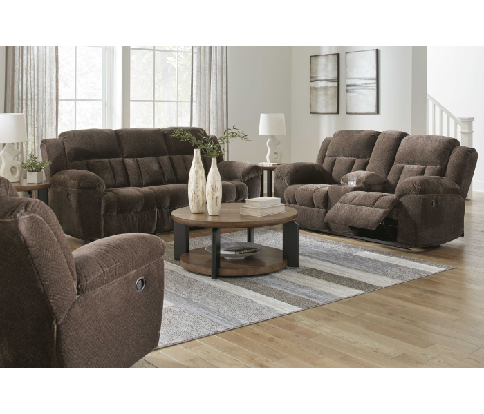 Frohn - Chocolate - 3 Pc. - Reclining Sofa, Reclining Loveseat With Console, Rocker Recliner