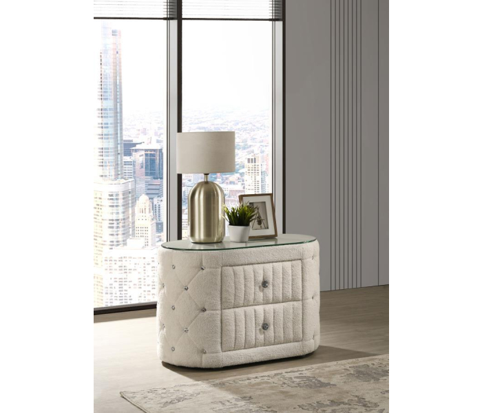 Sonya - 2-Drawer Upholstered Nightstand Bedside Table - Ivory