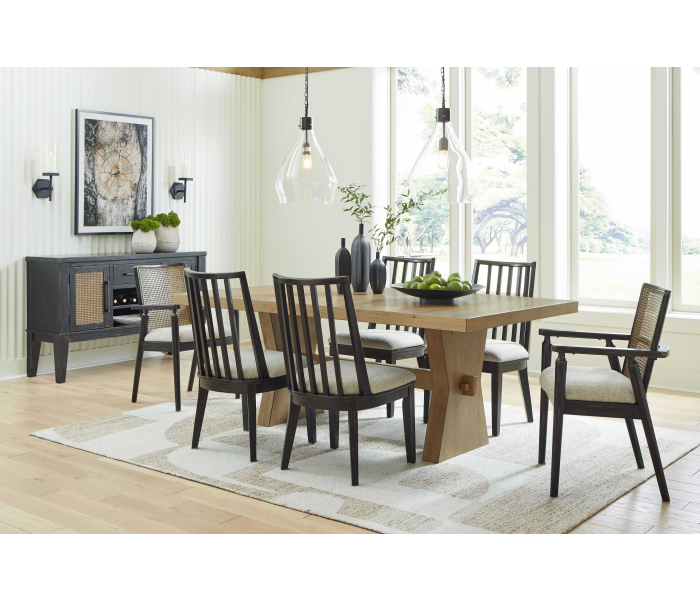 Harbor Manor - Light Brown / Black - 8 Pc. - Rectangular Dining Table, 4 Side Chairs, 2 Arm Chairs, Server