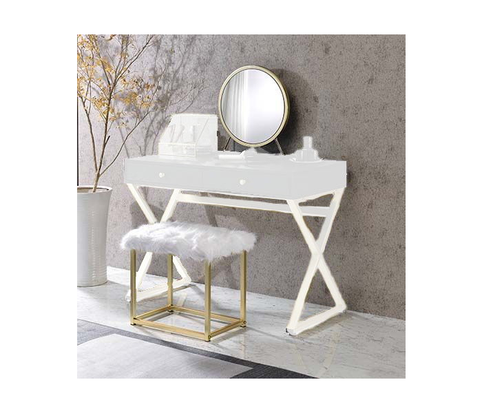 Adao - Vanity Mirror - Faux Fur, Mirror, Black & Brass Finish
