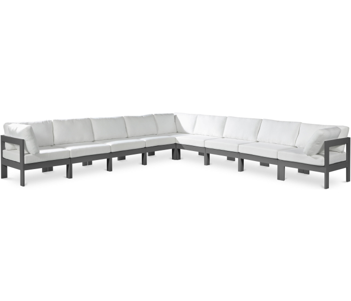 Nizuc - Outdoor Patio 9 Piece Modular Corner Sectional With Gray Frame, 150"