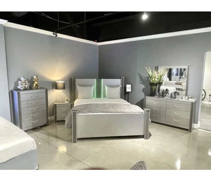 Logan - Full Bed Headboard And Footboard With LED - Silver