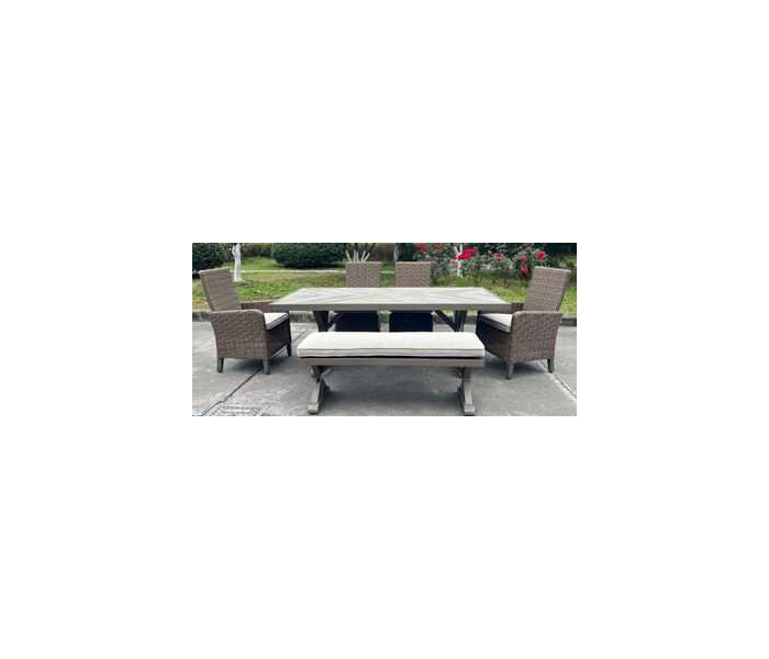 Laguna Heights Rectangular Dining Table With Umbrella Option Beige, 84.25"