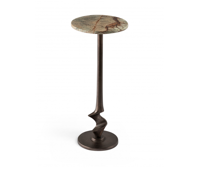 Oxira - Genuine Marble And Aluminum End / Side Table - Brown /, 10"