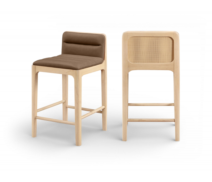 Ellis - Vegan Leather Upholstered Counter Stool (Set of 2) - Brown / Natural - Dark Brown