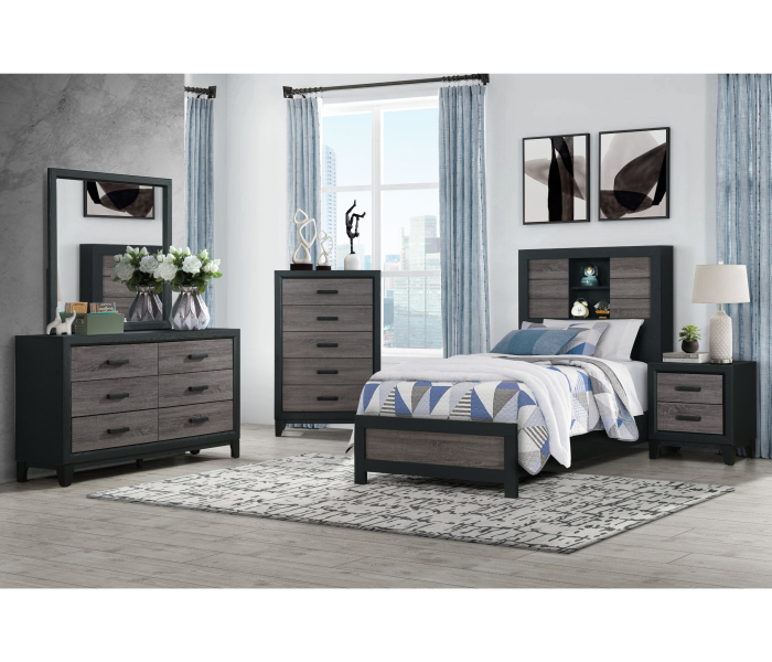 Lisbon - 5 Piece Twin Bedroom Set (Bookcase Twin Bed) - Black / - Dark Gray