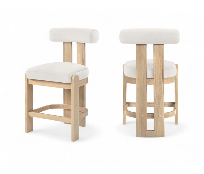 Arienzo - Velvet Performance Fabric Upholstered Counter Stool (Set of 2) - Cream - White