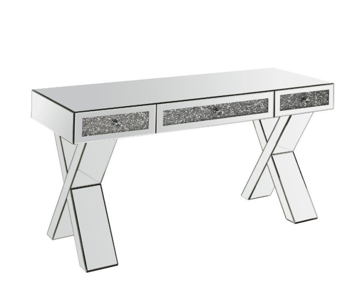 Noralie - Writing Desk - Clear Glass, Mirrored & Faux Diamonds - 32"