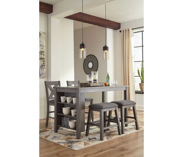Caitbrook - Gray - 5 Pc. - Counter Table, 2 Stools, 2 Barstools