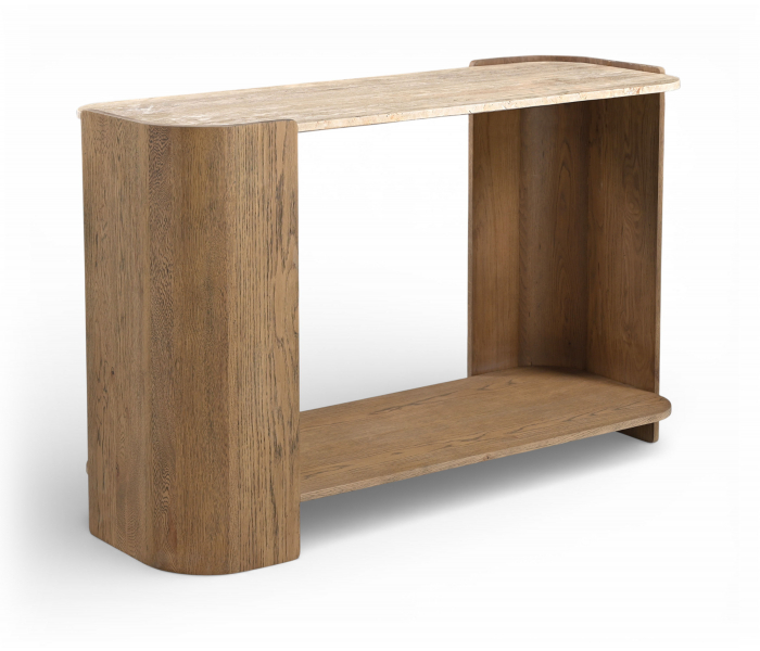 Calabria - Marble And Oak Wood Console Table - Beige / Brown - Beige, 52"