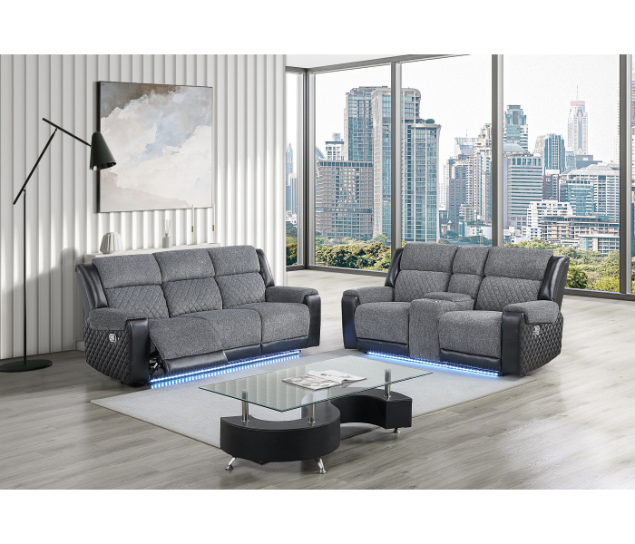 U5914/U5915 - Reclining Sofa And Console Reclining Loveseat With Immersive Sound And Blue LED - Black / - Dark Gray
