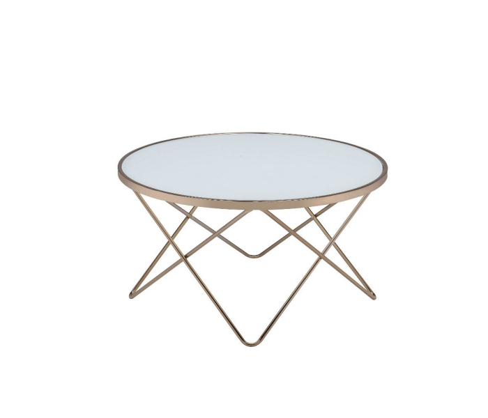 Valora - Coffee Table - Frosted Glass Top & Champagne - White, 34"
