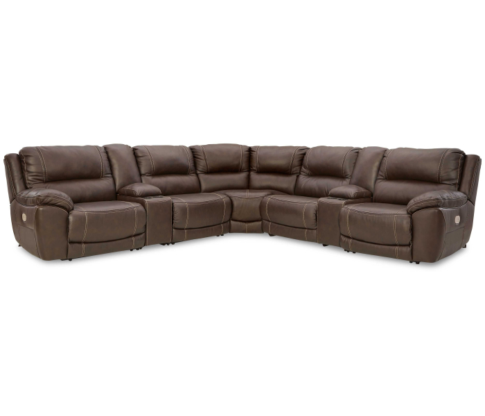 Dunleith - Chocolate - 7-Piece Power Reclining Sectional With 2 Storage Consoles, 136"