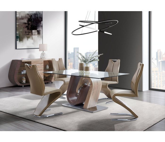 D4126N - 7 Piece Dining Room Set (Dining Table And 6 Dining Chairs) - Light Brown / Oak / Silver - Light Brown