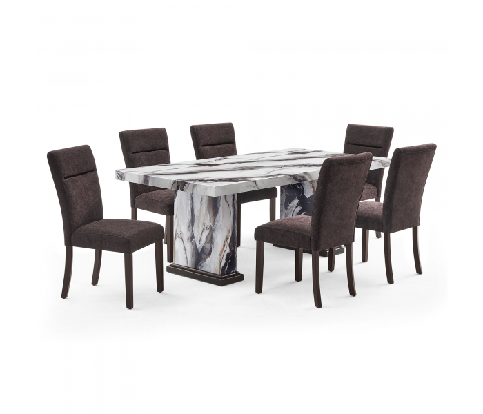 D8212 - 7 Piece Dining Room Set (Dining Table With 6 Dining Chairs) - Dark Brown