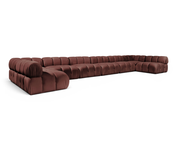 Orin - Velvet Performance Fabric Upholstered 8 Piece Modular Sectional (6 Modular Chairs, 2 Corner Chairs) - Rose - Dark Red, 222"