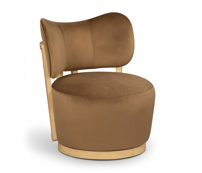 Elara - Velvet Upholstered Swivel Accent Chair - Saddle / Stained Natural - Light Brown