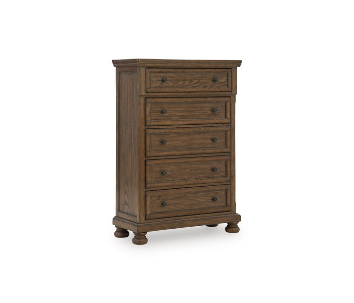 Zackaryn Five Drawer Chest Warm Brown, 58" Tall