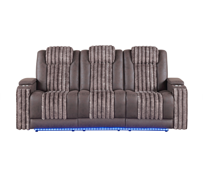 U8000 - Power Reclining Sofa With Power Headrest, Dropdown Table With Wood Trim & Reading Light & LED Light - Brown - Dark Brown, 83"