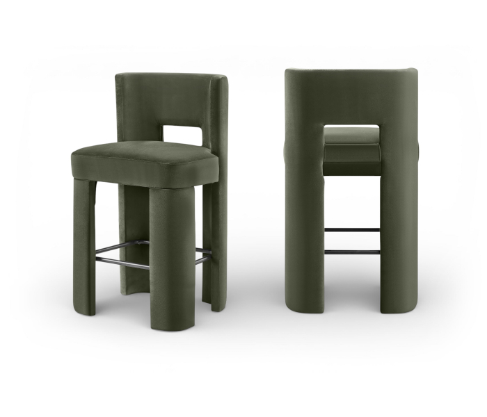 Zuno - Velvet Performance Fabric Upholstered Bar Stool (Set of 2) - Green