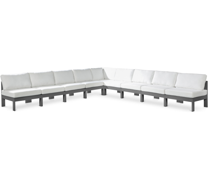 Nizuc - Outdoor Patio 9 Piece Modular Corner Armless Sectional With Gray Frame, 150"