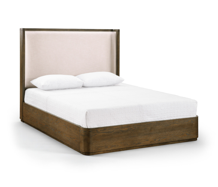 Tiberio - Solid Wood And Linen Textured Fabric King Bed (3 Boxes) - Brown / Cream