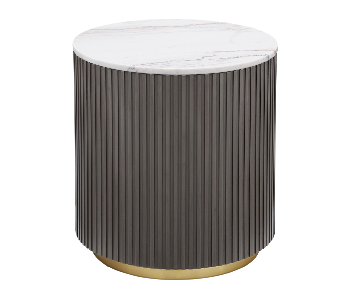 Jason - Round Marble Top Side End Table - White And Charcoal, 22"