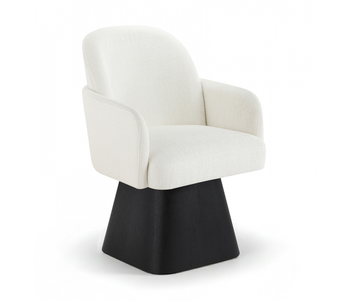 Marlowe - Linen Textured Fabric Upholstered Swivel Dining Arm Chair - Cream / Stained - White