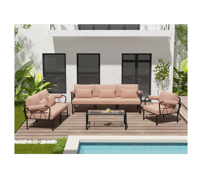 Rajni - Patio Ottoman - Pink Fabric & - White