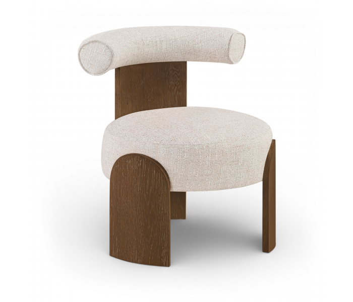 Calder - Linen Textured Fabric Upholstered Accent Chair - Beige / Painted Brown