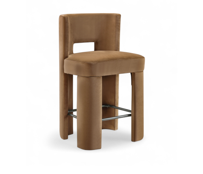 Zuno - Velvet Performance Fabric Upholstered Counter Stool (Set of 2) - Saddle - Dark Brown