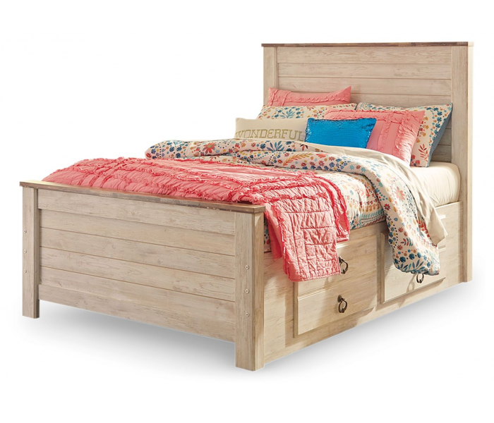 Willowton - Full Panel Bed With 2 Storage Drawers - Whitewash