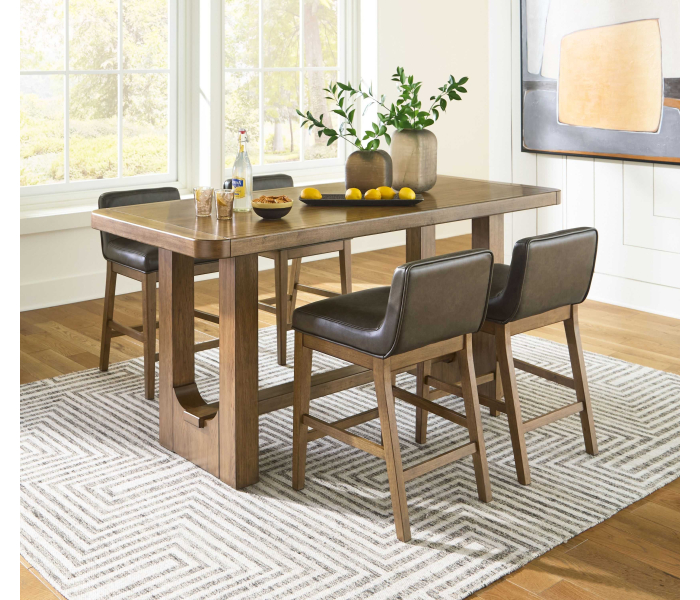 Cabalynn - Light Brown - 5 Pc. - Rectangular Dining Room Counter Table, 4 Upholstered Barstools