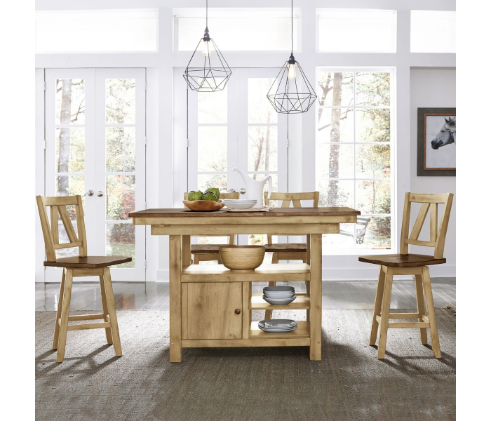 Lindsey Farm - 5 Piece Gathering Table Set - Brown / - Light Brown