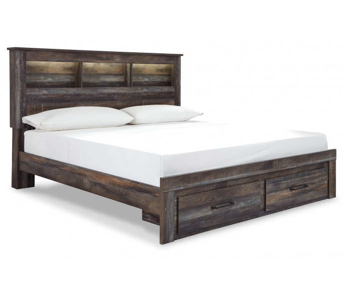 Drystan - King Bookcase Bed With 2 Storage Drawers - Brown / Beige
