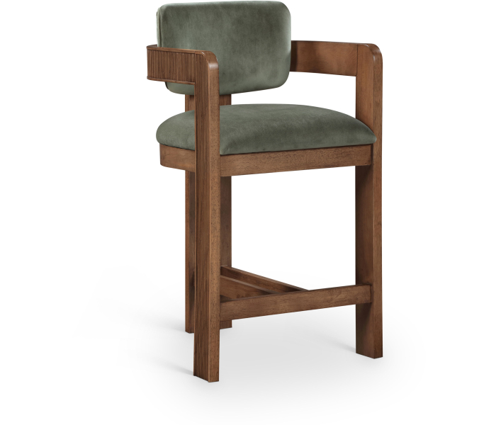 Sacha - Velvet Stool With Brown Base