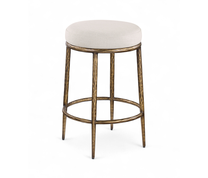 Ferro - Linen Textured Performance Fabric Upholstered Backless Counter Stool - Beige / Brushed - Beige