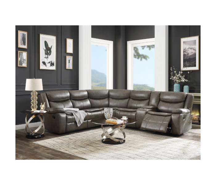 Tavin - Sectional Sofa - Taupe Leather-Aire Match, 119"